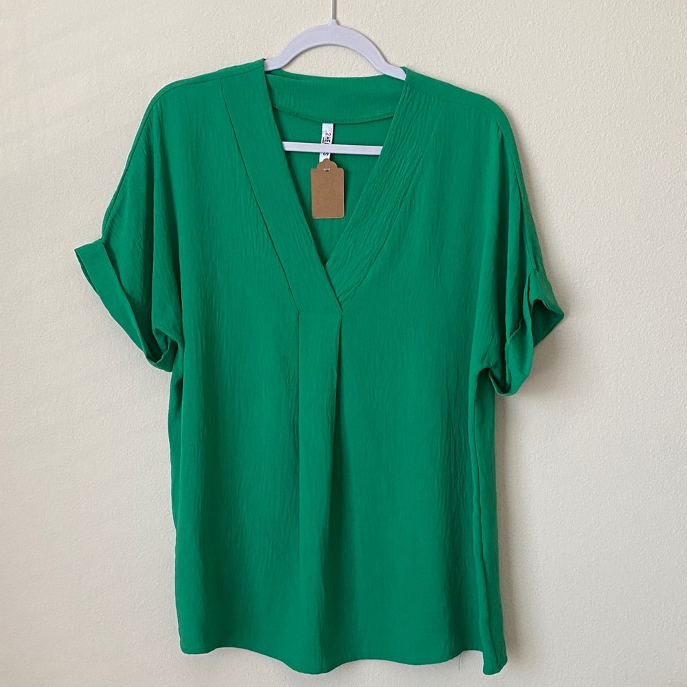 V-Neck Short Sleeve Tee in Emerald Green - Women's
